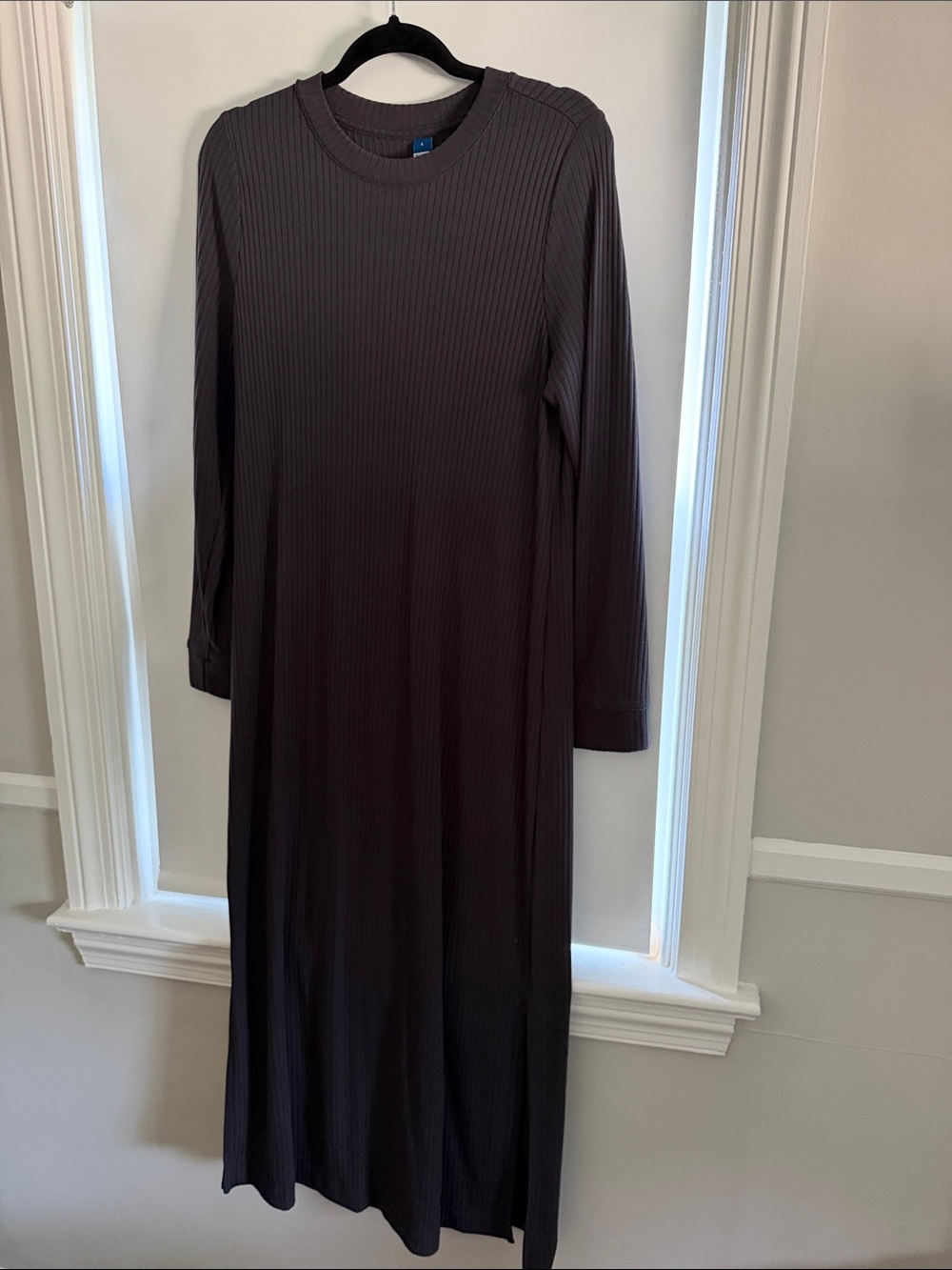 Long Sleeve Ribbed Maxi Dress in Dark Grey